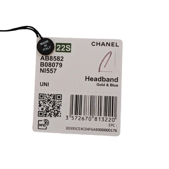 NWT Authentic Chanel 22S Blue Leather/Gold Chain CC Logo Headband Hair Accessory - Picture 13 of 15